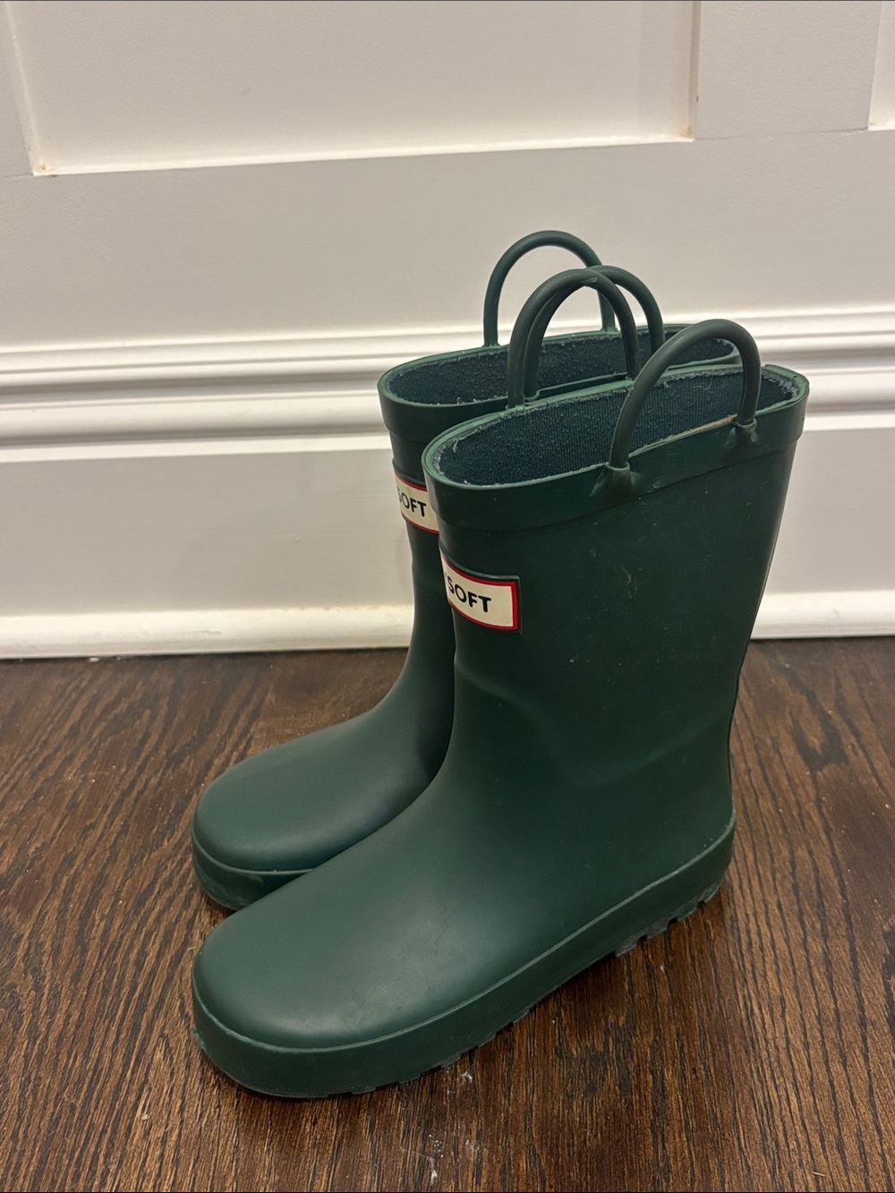 Mysoft Kids Waterproof Green Rain Boots with Pull Handles Size 1